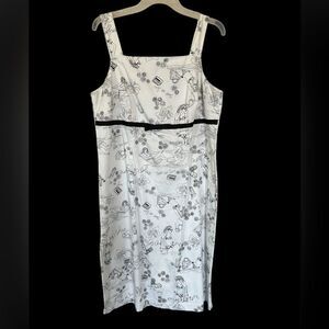 R&K Sleeveless White Black Beach Graphics Milkmaid Sequin Fit & Flare Dress 14W